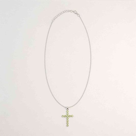 Colgante devocional indio - plateado (cadena de 45 cm) - crucifijo de peridoto - colgante crucifijo devocional | El Bazar de