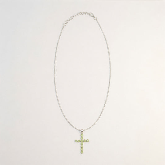 Colgante devocional indio - plateado (cadena de 45 cm) - crucifijo de peridoto