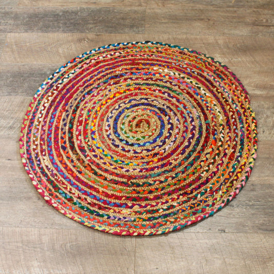 Alfombra Redonda de Yute y Algodón Reciclado - 90 cm - Alfombras redondas de yute, algodón reciclado, 90cm