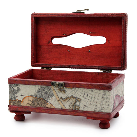 Mapa Antiguo de Caja de Pañuelos con Patas - Cajas Vintage