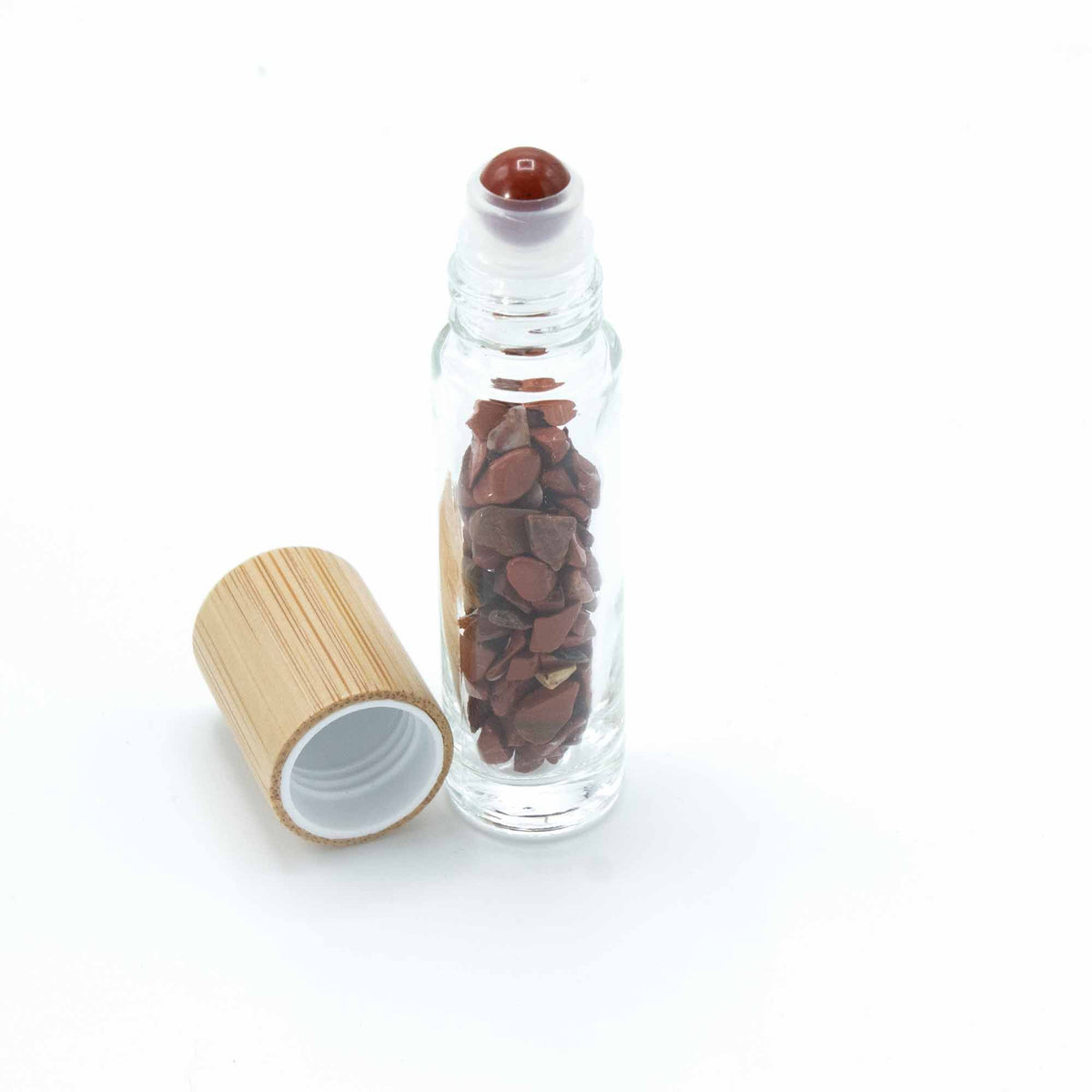Botella de rodillo de aceite esencial de piedras preciosas - Jaspe rojo - Tapa de madera - Botellas Roll-on con gemas 10ml