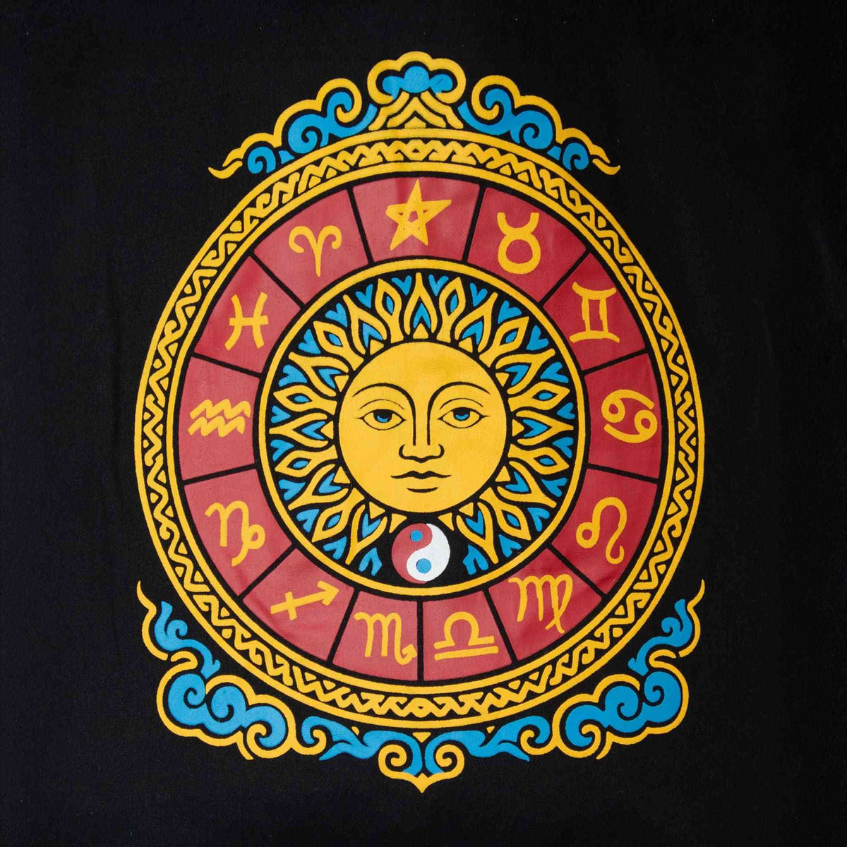 Bolso tote icónico y clásico - Sol del Zodíaco - Negro 6 oz