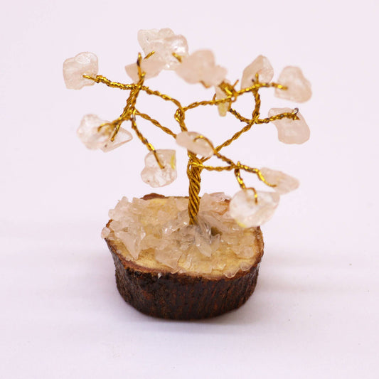 Mini árbol de piedras preciosas sobre base de madera - Cuarzo de roca (15 piedras) - Mini Árboles De Piedras Preciosas