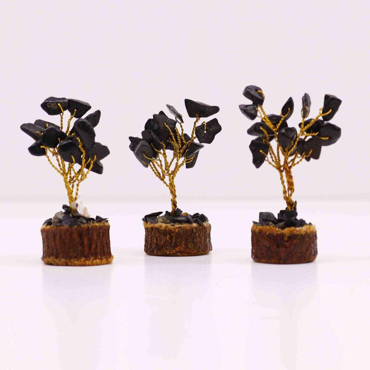 Mini árbol de piedras preciosas sobre base de madera - Ágata negra (15 piedras) - Mini Árboles De Piedras Preciosas