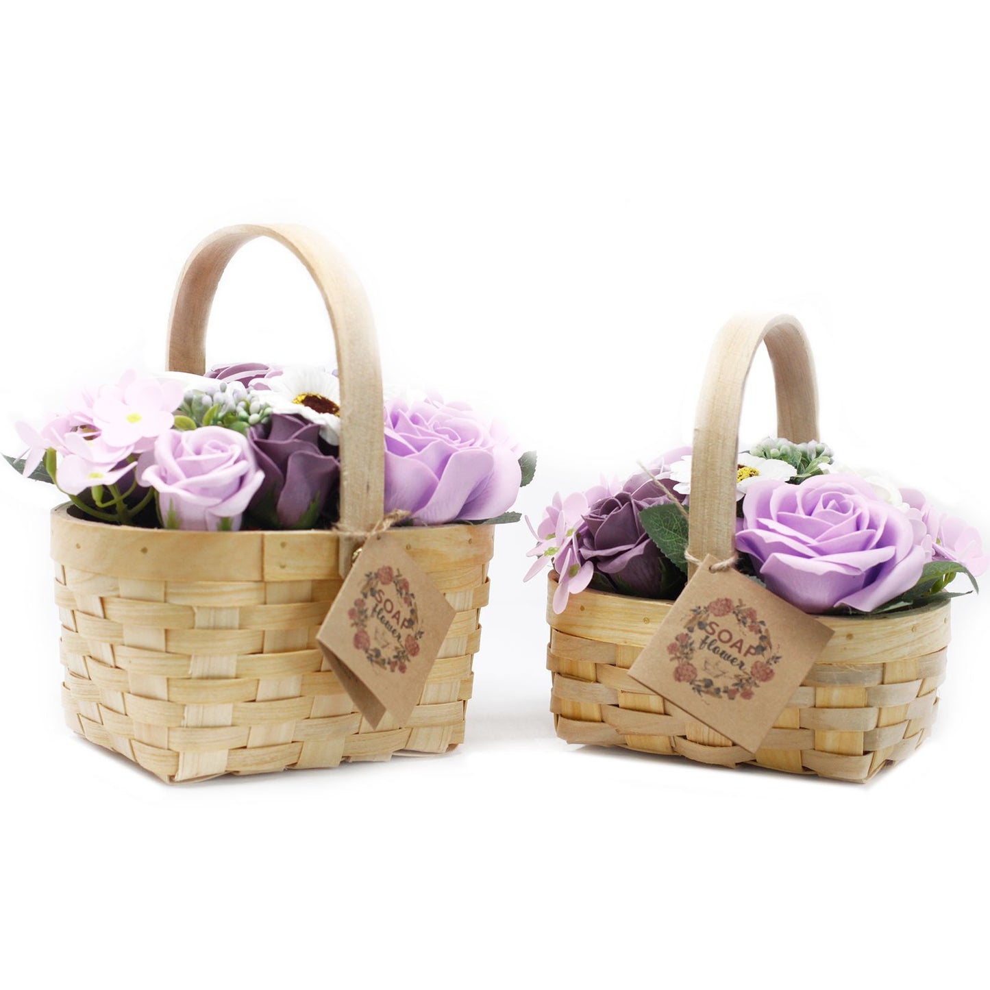 Ramo de Flores de Jabón en Cesta de Mimbre · Rosa