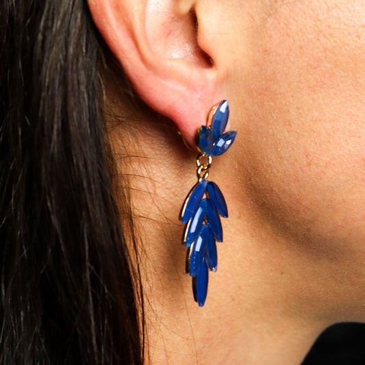 Vintage Crystal Drop Earrings - Long - Blue