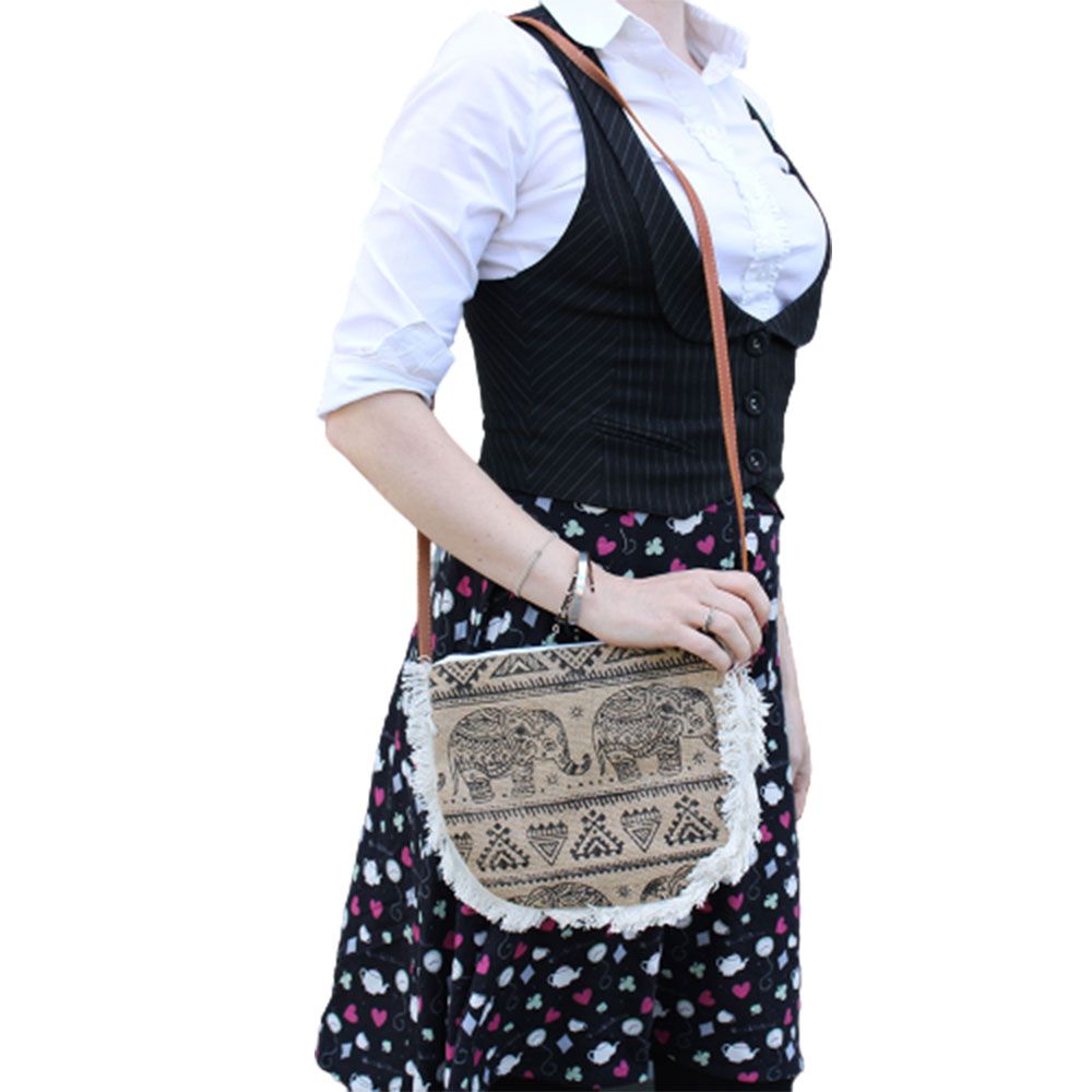 Bolso con flecos - Estampado de Elefante - Bolso con Flecos