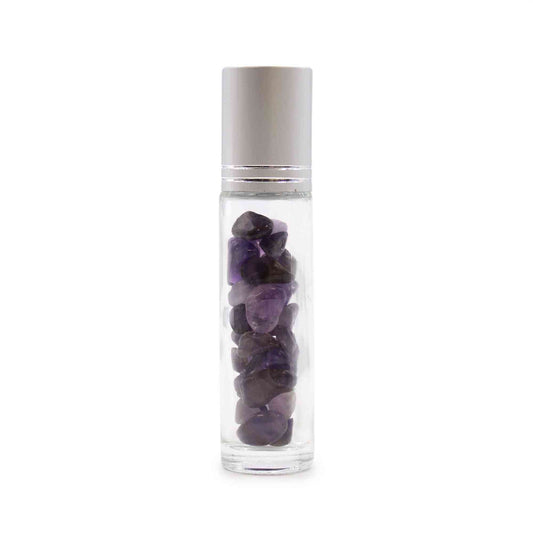 Botella de rodillo de aceite esencial de piedras preciosas - Amatista - Tapa plateada - Botellas Roll-on con gemas 10ml