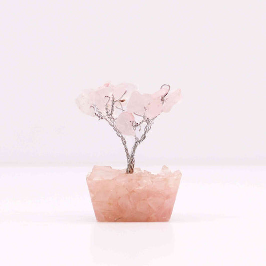 Mini árbol de piedras preciosas sobre base de orgonita - Cuarzo rosa (15 piedras)
