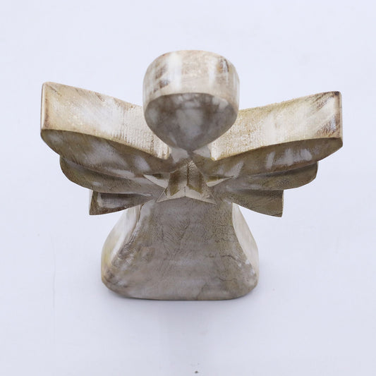 Ángel de madera de mango - blanqueado con recorte de estrella - Ángeles de madera de mango, Artisan Product