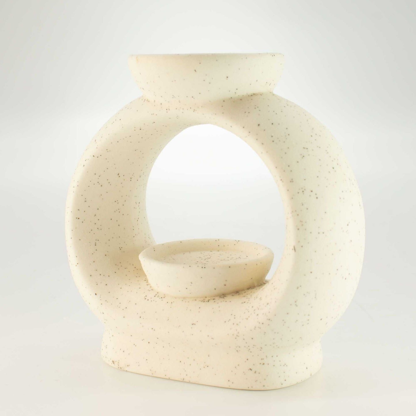 Quemador de Aceite Cerámico Zen - Gran Ovalado Guijarro - Blanco Marfil Moteado