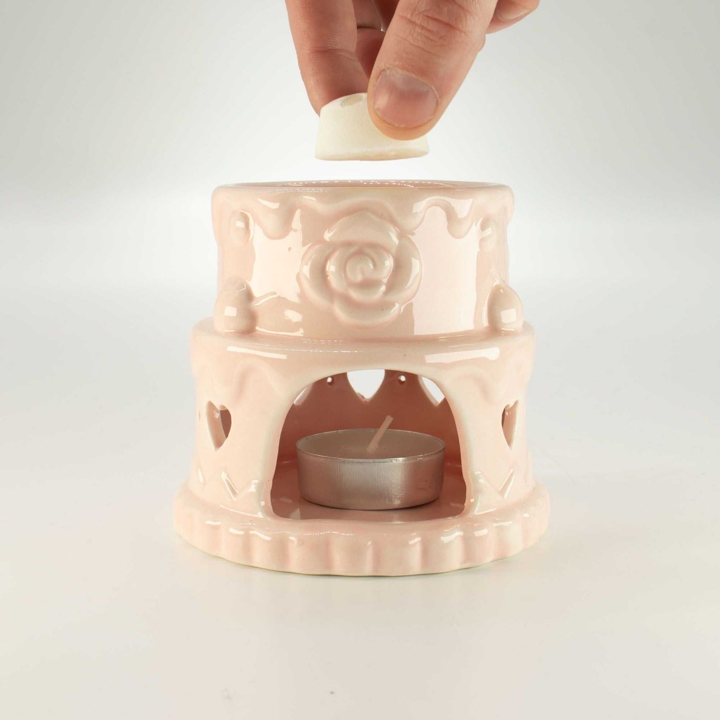 Quemador de Aceite Cerámico con Forma de Pastel - Corazones - Rosa