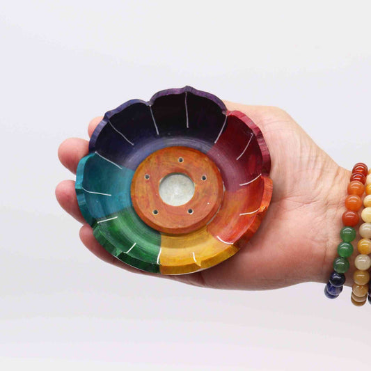 Porta-incienso Flor de Loto de Esteatita 10x3cm - Colores de los Chakras - Porta incienso de esteatita