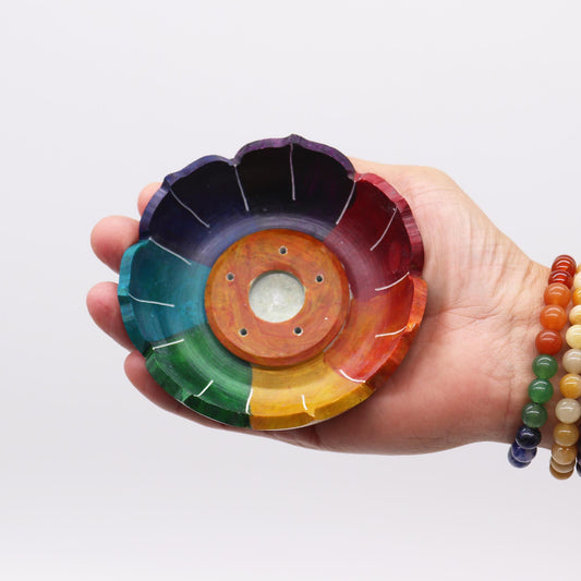 Porta-incienso Flor de Loto de Esteatita 10x3cm - Colores de los Chakras - Porta incienso de esteatita