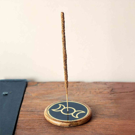 Oro y negro sobre madera de mango - Triple Luna - Soporte de Incienso