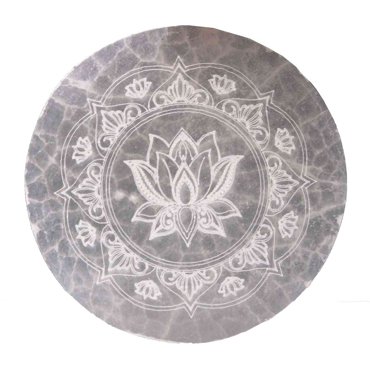 Plato de Carga Mediano 10cm - Lotus Mandala - Placas de Selenita, decoración