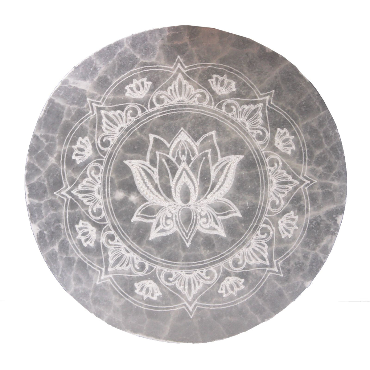Plato de Carga Mediano 10cm - Lotus Mandala - Placas de Selenita, decoración
