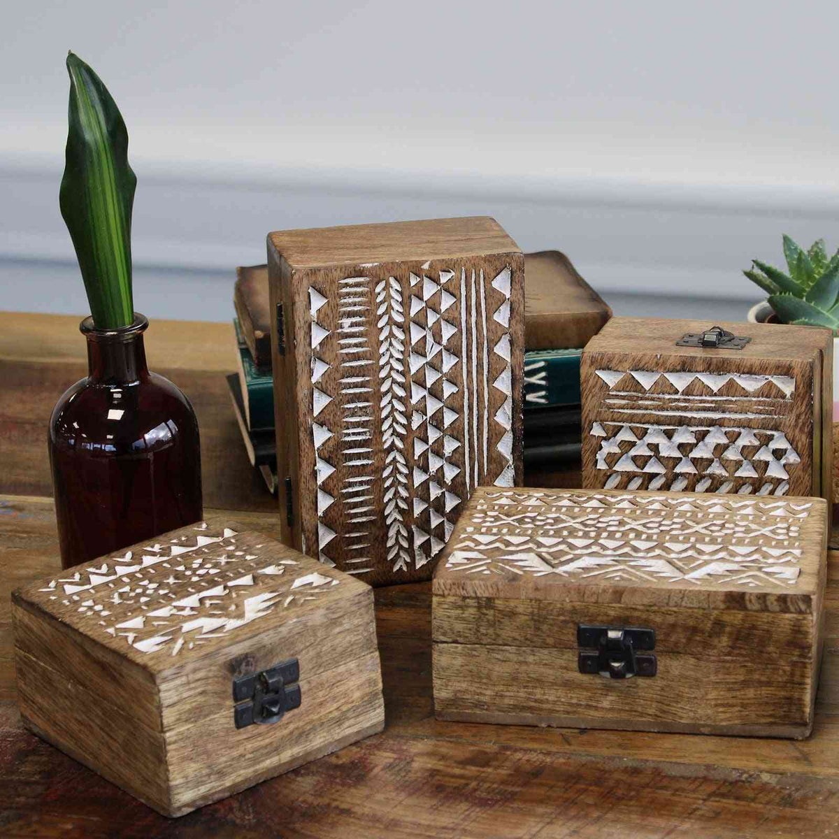 Boîte en Bois Blanc - Pilulier 3x1.5 Design Aztèque
