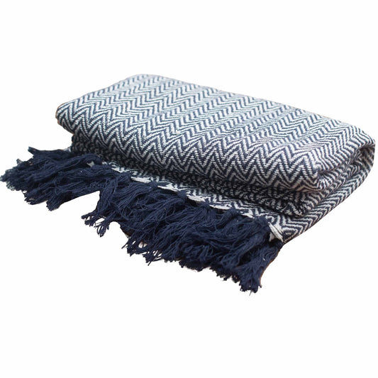 Mantas bohemias de confort - Zigzag azul marino