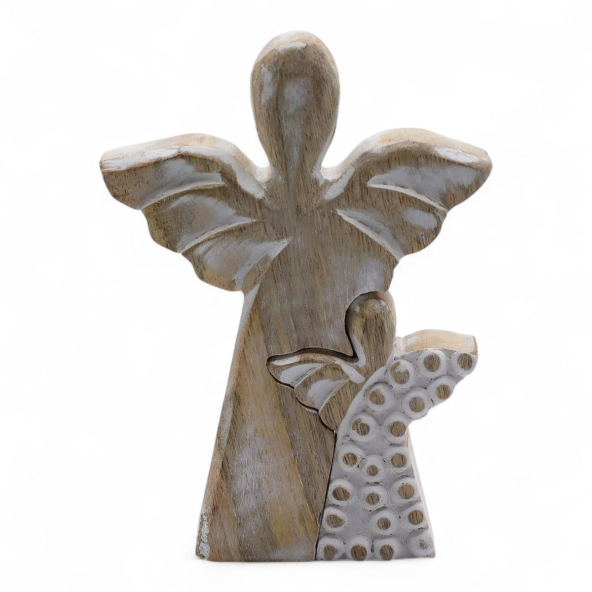 Ángel de madera de mango en Ángel - lavado blanco - Ángeles de madera de mango, Artisan Product
