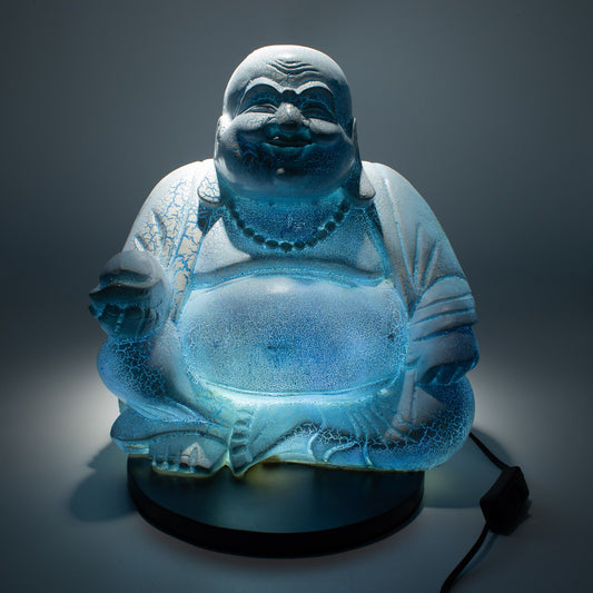 Laughing Buddha Lamp - Sky Blue - Round Base