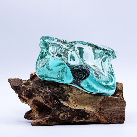 Thick Fused Glass Ashtray / Candle holder on wood 23 cm