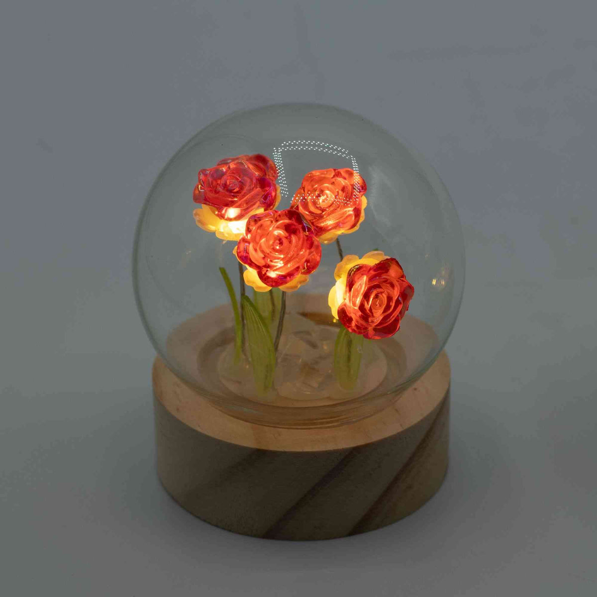 Domo de jardín Floral Glow - 5 rosas rojas - Batería LED - Domo de jardín con brillo floral | El Bazar de Tizar