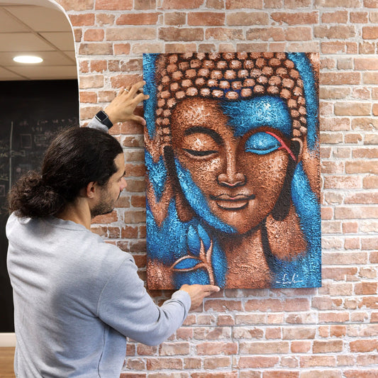 Pintura de Buda - Flor de plata y oro rosa