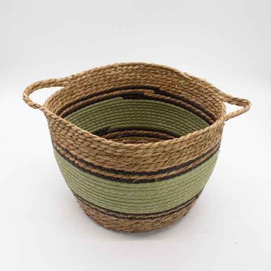 Cestas grandes de algodón y pasto marino - natural, negro y verde - juego de 3