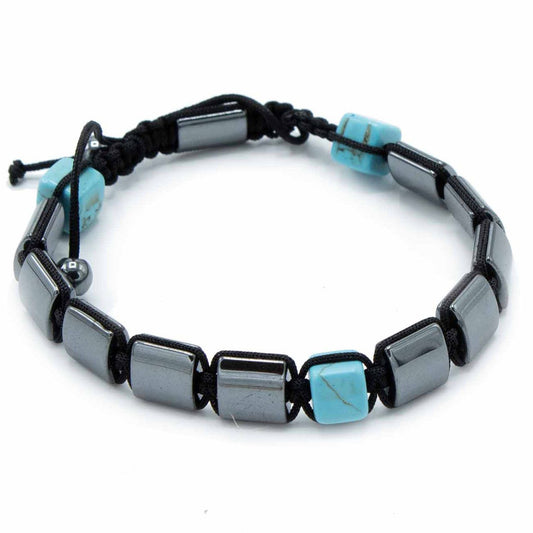 Bracelet Magnétique Shamballa en Hématite - Cubes Turquoise
