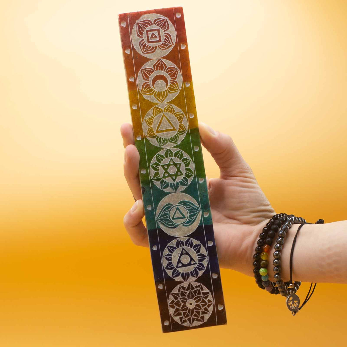 Porta Incienso de Esteatita Siete Chackra - 26x5cm - Porta incienso de esteatita | El Bazar de Tizar