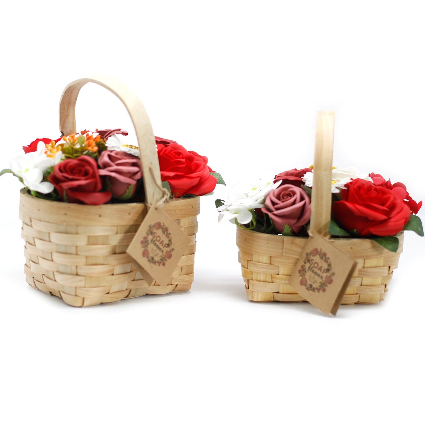 Ramo de Flores de Jabón en Cesta de Mimbre · Rojo