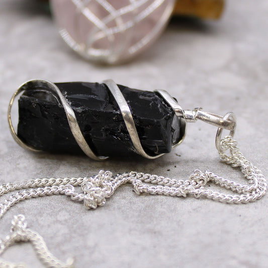 Cascading Wrapped Gemstone Necklace - Raw Black Onyx