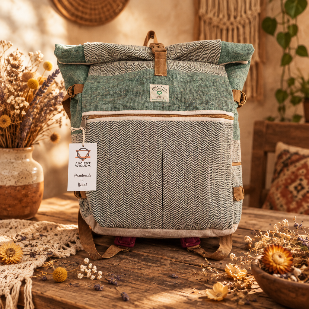 Sac à dos enroulable de trekking en chanvre - Sauge