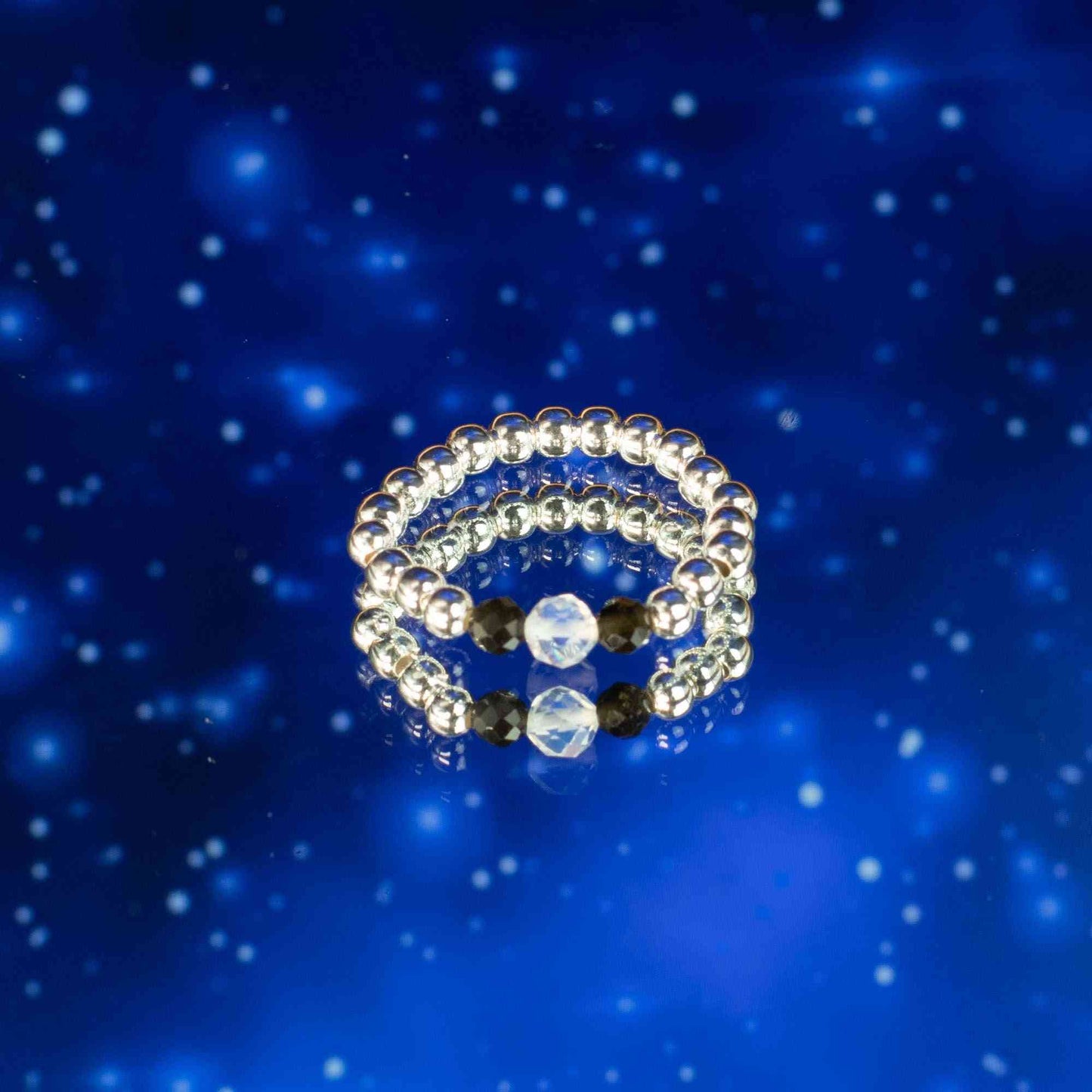 Conjunto de anillos con gema de espíritu ninfa - Auroras boreales