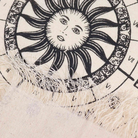 Paño de adivinación con péndulo de bruja antigua - Cara del Sol - Natural y Negro