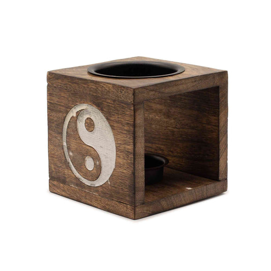 Quemador de aceite de madera de mango cuadrado - Yin Yang - aromaterapia artesanal decoracion | El Bazar de Tizar