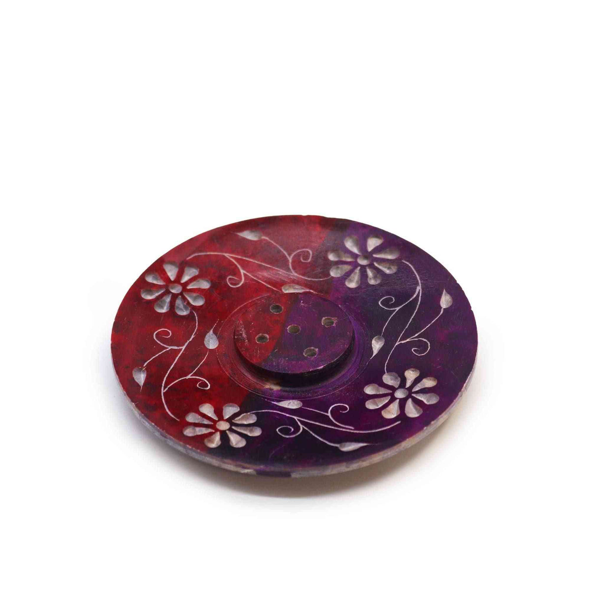 Porta-incienso Disco de Esteatita 8cm - Floral (porta 5 varillas) - Porta incienso de esteatita | El Bazar de Tizar