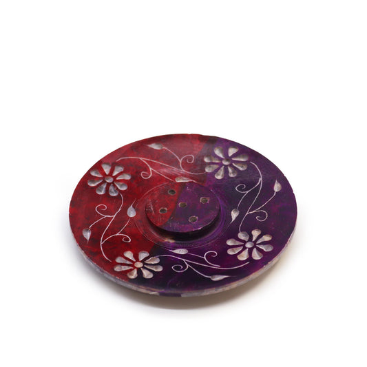 Porta-incienso Disco de Esteatita 8cm - Floral (porta 5 varillas) - Porta incienso de esteatita | El Bazar de Tizar