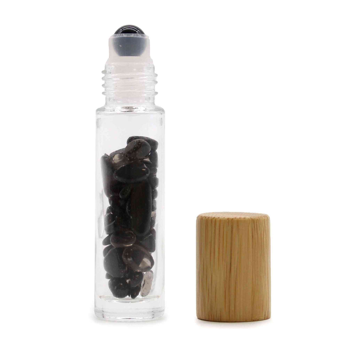 Botella de rodillo de aceite esencial de piedras preciosas - Turmalina negra - Tapa de madera - Botellas Roll-on con gemas 10