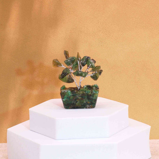 Mini árbol de piedras preciosas sobre base de orgonita - Aventurina verde (15 piedras)