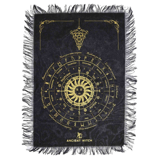 Tela de adivinación con péndulo de bruja antigua - Rostro del Sol - Negro y Oro