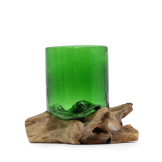 Recycled beer bottles -beer glass on wood
