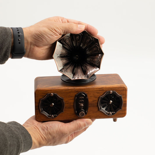 Mini haut-parleur gramophone rétro double - Bluetooth - 5,4 watts x 2