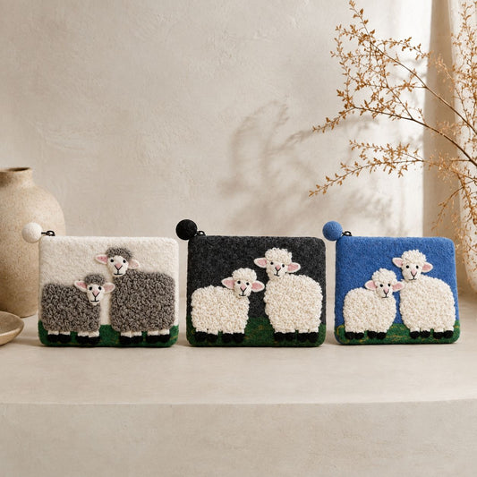 Bolsa de fieltro de oveja, estilo campo, con cremallera (3 surtidos) - accesorio lana oveja bolsa fieltro lana estilo campest
