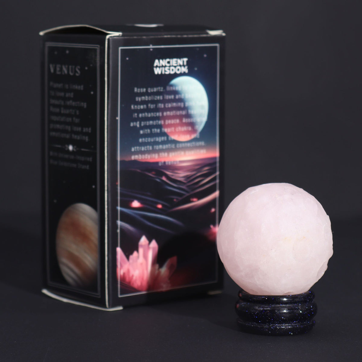 1x Planeta de Cuarzo Rosa con Soporte Solar (VÉNUS) - 40mm - Planetas de piedras preciosas con apoyo solar