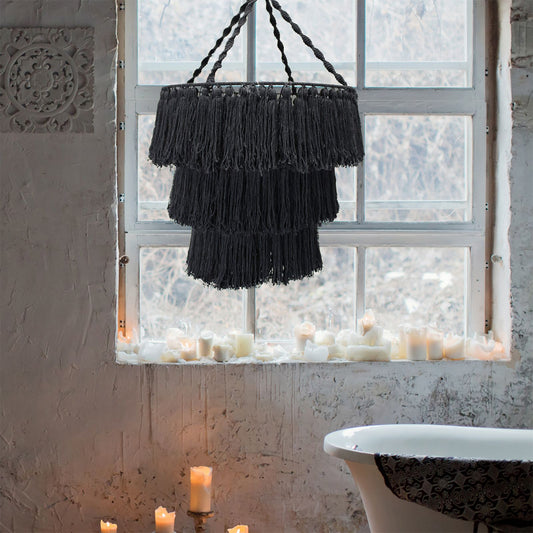 Araña de macramé suave - Negro - araña macramé decoración boho lámpara artesanal | El Bazar de Tizar