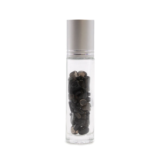 Botella de rodillo de aceite esencial de piedras preciosas - Turmalina negra - Tapa plateada - Botellas Roll-on con gemas 10m