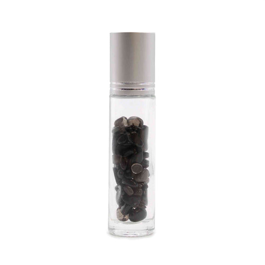 Botella de rodillo de aceite esencial de piedras preciosas - Turmalina negra - Tapa plateada - Botellas Roll-on con gemas 10m