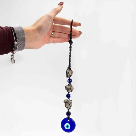 Colgante de piedra - Piedras de pirita y cuentas - Mal de ojo | Colgantes de piedras de chakra | El Bazar de Tizar